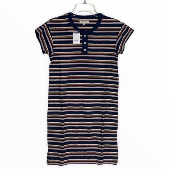 NWT Madewell Bengali Stripe Henley Oversized T-Shirt Dress Sz XXS - Picture 3 of 8